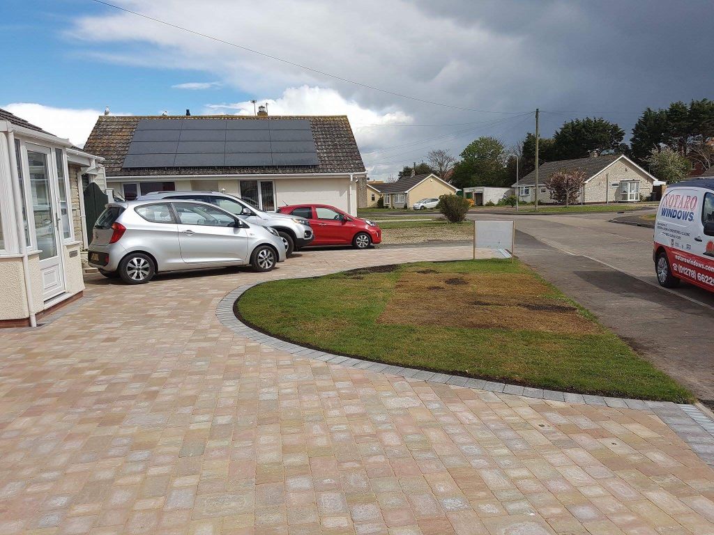 Sand-coloured block paved driveway in Somerset